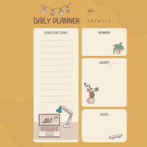 Beige cute illustrative Daily Canva Editable Planner